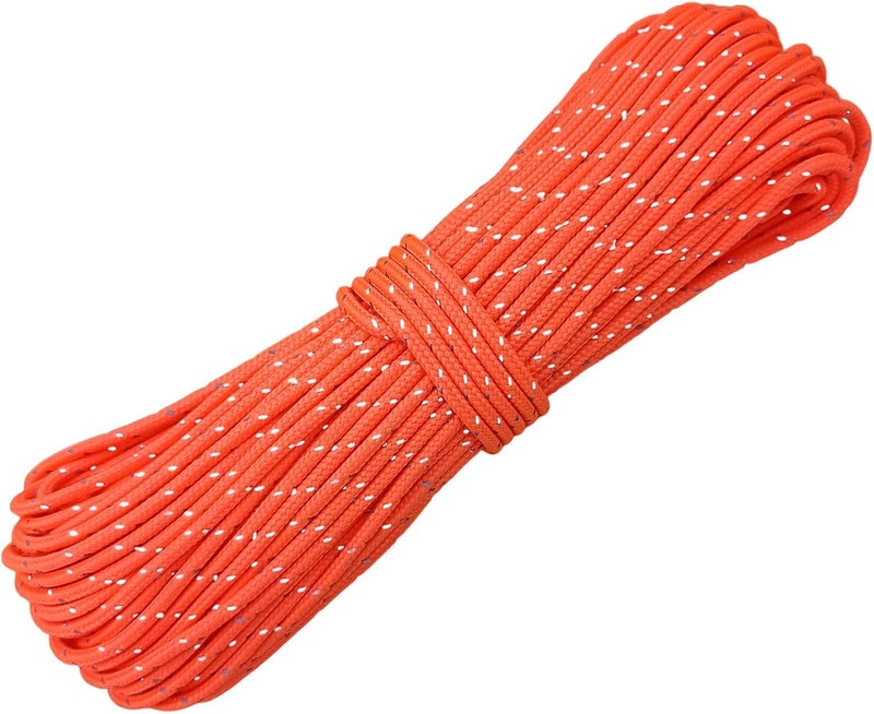 Legnowit 2mm Fluorescent Reflective Guyline Camping Paracord, Ultralight Thin Cord Rope for Tarp Rain Fly Tent Camping, 65 Feet -Orange - Image 1